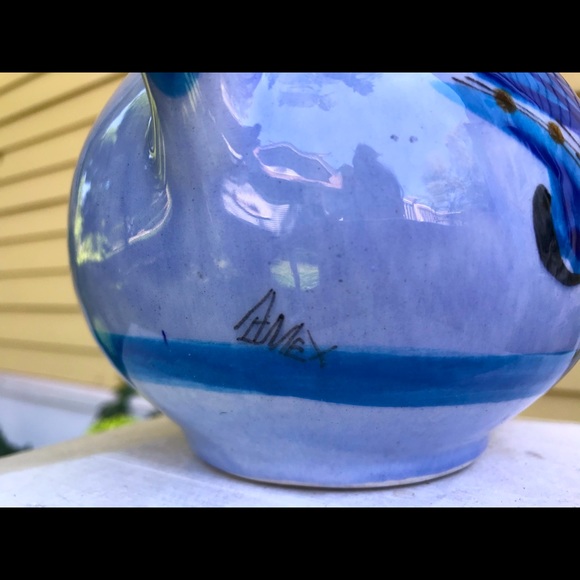 Blue Bird Mexican Folk Art Pottery Vase - Picture 7 of 9